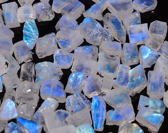 Blue Moonstone Raw Gemstone, Natural Fire Flashy Rainbow Moonstone Loose Chips, AAA Quality Wholesale Birthstone Crystal Minerals, 8 To 12mm