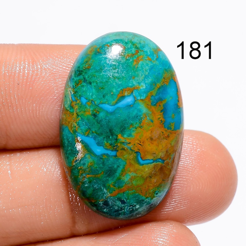 Cabochon en pierre précieuse azurite malachite : forme rare de poire mexicaine 181 : 26X17X5 mm