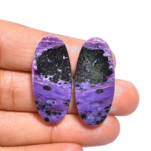 Natural Purple Charoite Cabochon Designer Matched Pair For Earring Pair Gemstone.