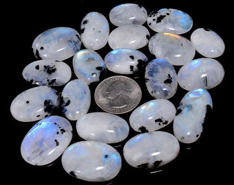 Natural Tourmulated Moonstone Gemstone, Rainbow Moonstone Oval Cabochon, Loose Moonstone Gemstone For Jewelry Making Supply, Christmas Gift