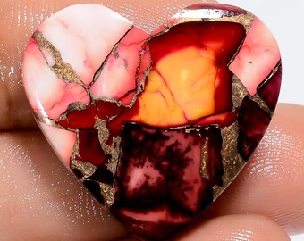 Cabujón de corazón de turquesa y cobre de ostra roja, piedra preciosa suelta
