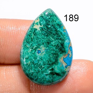 Cabochon en pierre précieuse azurite malachite : forme rare de poire mexicaine 189 : 24X17X5 mm