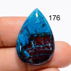 Cabochon en pierre précieuse azurite malachite : forme rare de poire mexicaine 176 : 28X19X5 mm