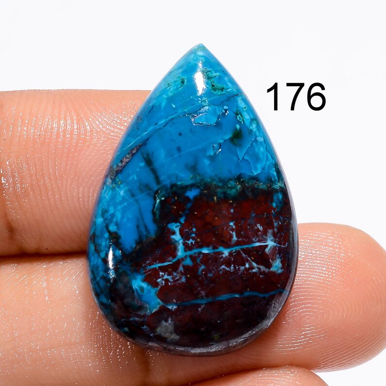 Cabochon en pierre précieuse azurite malachite : forme rare de poire mexicaine 176 : 28X19X5 mm