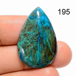 Cabochon en pierre précieuse azurite malachite : forme rare de poire mexicaine 195 : 30X20X5 mm