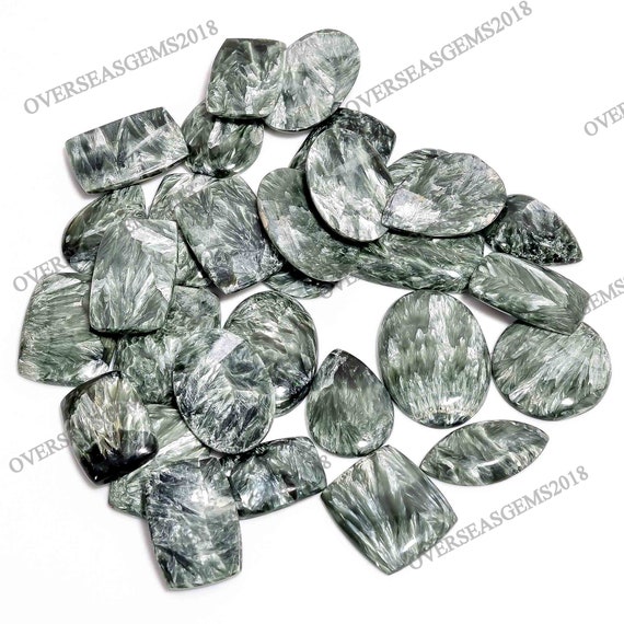 AAA Seraphinite Gemstone Cabochon Lot, Loose Mix Shape Pendant Stone