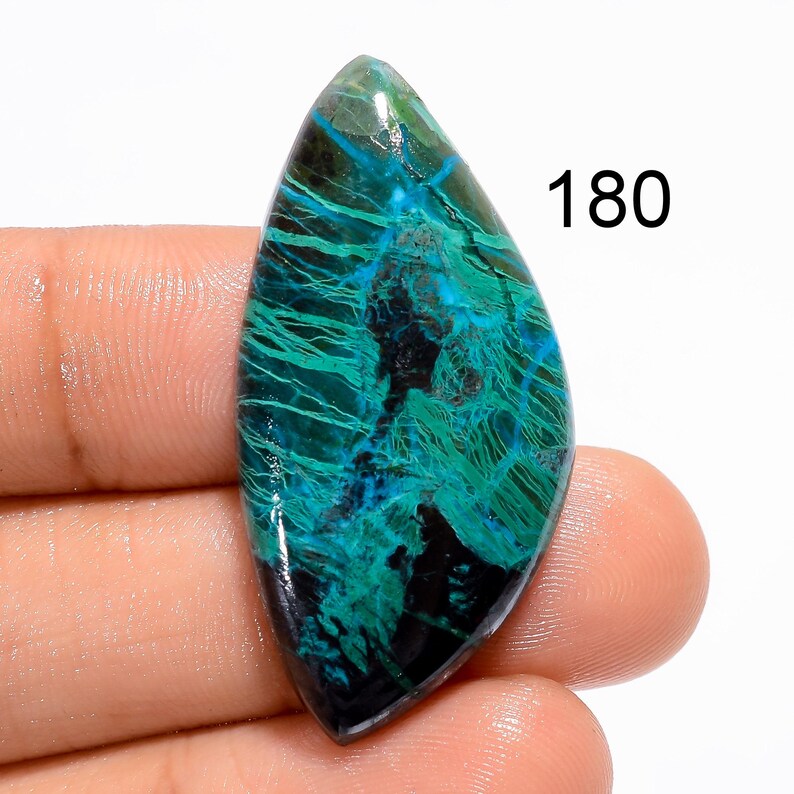 Cabochon en pierre précieuse azurite malachite : forme rare de poire mexicaine 180 : 38X18X5 mm