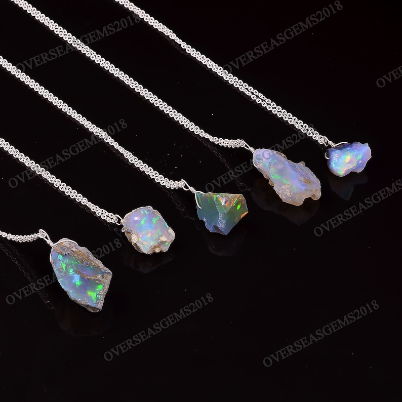 Real Ethiopian Opal Rough Pendant Necklace, Natural Raw Fire Play Opal Crystal, Christmas Gift for her, 925 Silver Jewelry Pendant 18 inch image 4