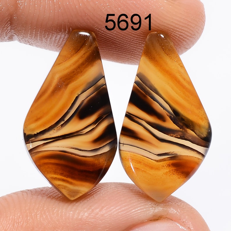 Montana Agate Pair Gemstone, Multi Color Montana Agate Pair Cabochon, Natural Designer Gemstone Matched Earring Pair For Jewelry Making 5691 : 21X11X4 mm