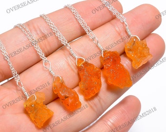 Raw Mexican Fire Opal Pendant Necklace, Opal Gemstone Jewelry