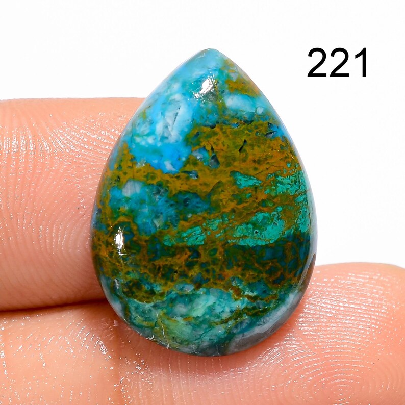 Cabochon en pierre précieuse azurite malachite : forme rare de poire mexicaine 221 : 21X16X5 mm