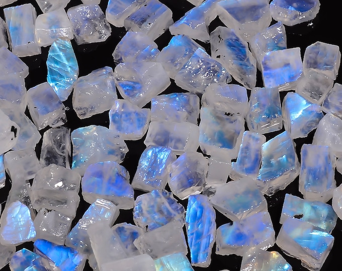 Featured listing image: Raw Rainbow Moonstone Gemstone, 100 Cts Lot Of Blue Fire Rainbow Moonstone Rough, Healing Raw Crystals, June Birthstone, Raw Gift Jewelry