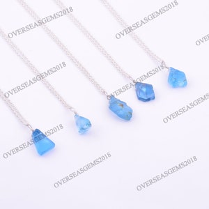 Swiss Blue Topaz Raw Necklace, Blue Necklace Jewelry, Raw Crystal Necklace, Healing Necklace, 925 Sterling Silver Jewelry 18 inch