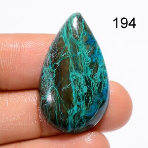 Cabochon en pierre précieuse azurite malachite : forme rare de poire mexicaine 194 : 31X18X6 mm