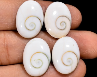 Ovale cabochons met Shiva-oogschelp, natuurlijke edelsteen, sieraden maken (4 stuks)