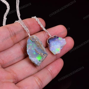 Real Ethiopian Opal Rough Pendant Necklace, Natural Raw Fire Play Opal Crystal, Christmas Gift for her, 925 Silver Jewelry Pendant 18 inch image 5