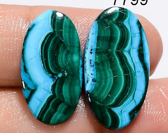 Natural Chrysocolla Cabochon Pair, Green Malachite Gemstone, Jewelry Making