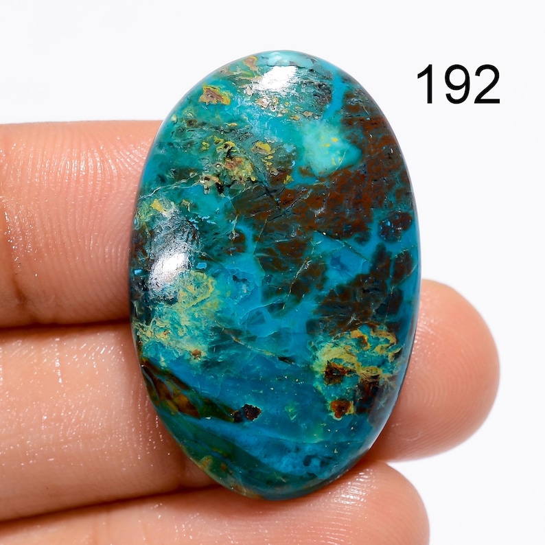 Cabochon en pierre précieuse azurite malachite : forme rare de poire mexicaine 192 : 33X21X6 mm