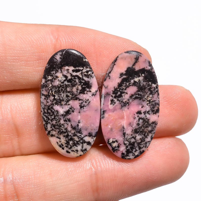 AAA Rhodonite Gemstone Cabochon Pair: Mix Shape Loose Natural Healing Crystal, 150 : 26X15X4 mm