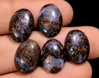 5 st naturliga stenblocksopal cabochon, 14 x 10 mm ovala ädelstenar för smyckestillverkning