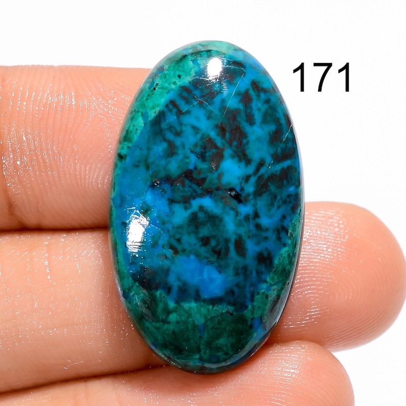 Cabochon en pierre précieuse azurite malachite : forme rare de poire mexicaine 171 : 29X17X7 mm