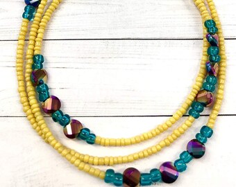 Yellow and Teal Rejuvenating African Waist Bead