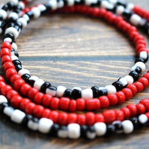 Red, Black and White African Waist Beads