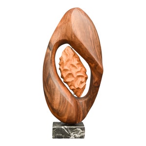 Handcrafted Walnut Wood Sculpture on Stand for Home or Office Decor: Contemporary, Organic Design with Unique One-of-a-Kind Style