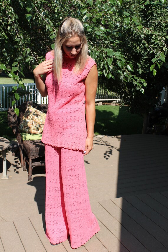 Pink Knit Vintage Pant Suit