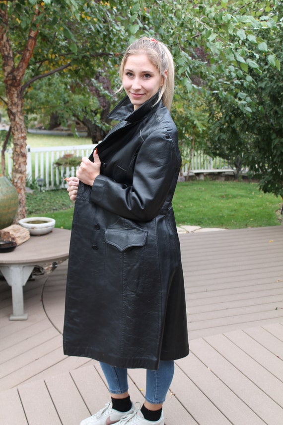 Vintage Black Leather Coat - image 2