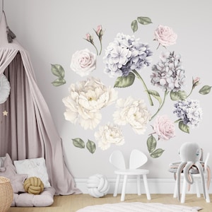Lilac wall stickers, wall decals for children&#39;s rooms, flowers, stickers watercolor peonies leaves roses peonies peony stickers