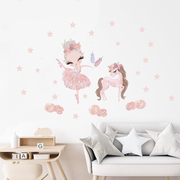 Ballerina girl decor, Ballerina nursery, ballet, wall sticker, Swan princess, dancer with flowers wall sticker