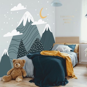 Montblanc Bergen wall sticker, Bergen wall stickers for children's rooms, XXL set Bergen wall sticker with clouds and moon