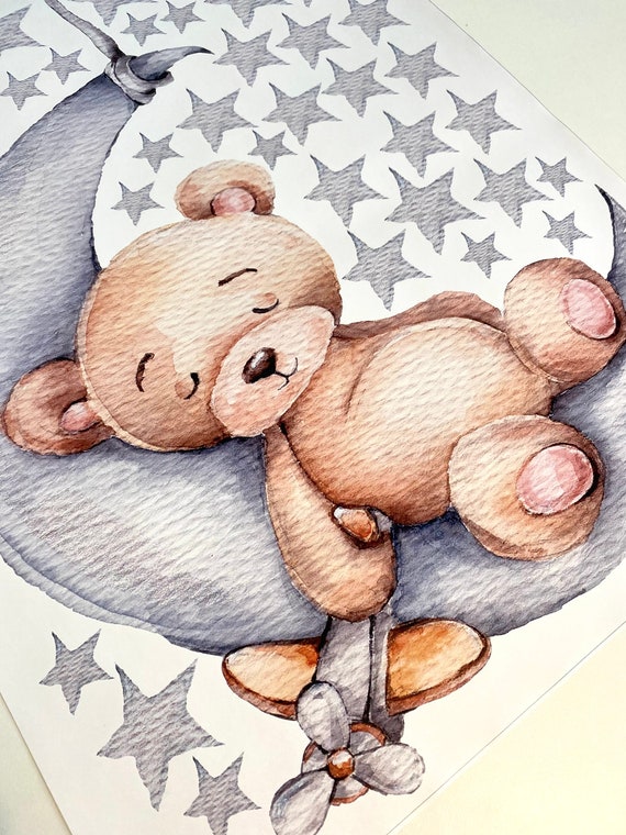 Adesivi Murali Per Cameretta - Orso Con Arcobaleno, Palloncini E Stelle, Decorazione Colorata