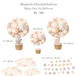 Wall stickers for children's rooms, hot air balloons watercolor beige with rabbit and bear, boho hot air balloons retro with clouds for baby Set XL