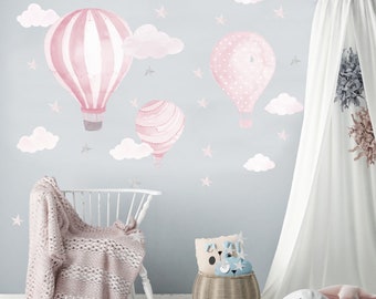 Sticker Mural Chambre Bébé DK1145-05 Bohème Ballons Étoiles Beige - Décoration Murale 185x126 Cm