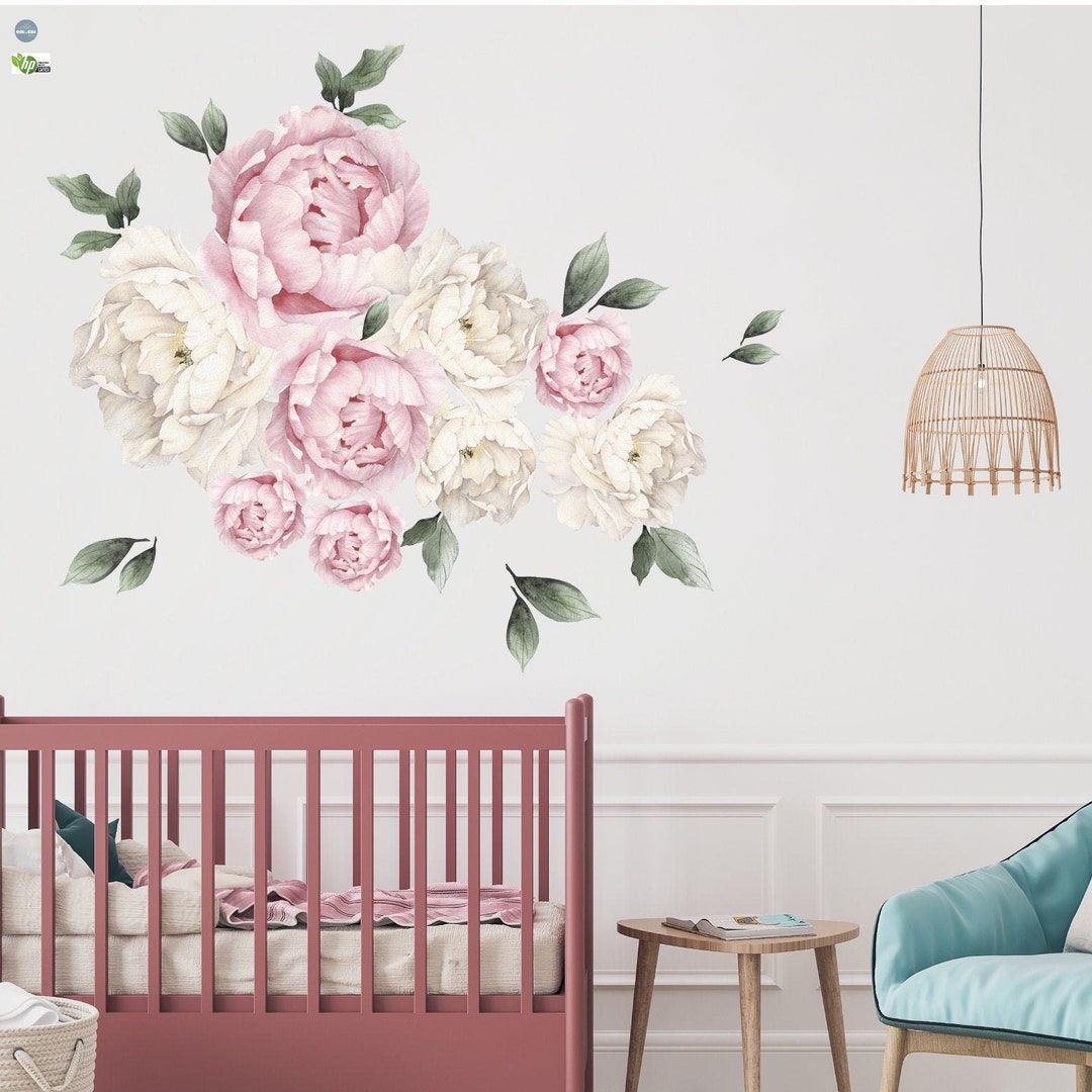 Peonies XL Pink Wall Sticker for Children's Room, Peony and Roses Wall ...