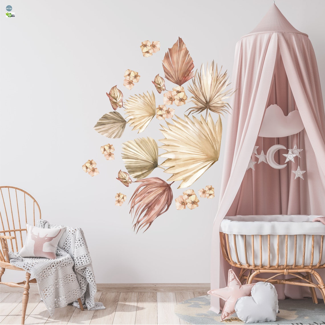Boho Leaves Wall Decal Children's Room Boho Flower Etsy