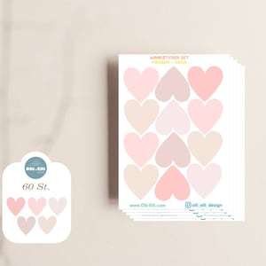 Rosa Herz Wandaufkleber für Kinderzimmer, 60 Herzen in Rosa, Dots for nursery, Mädchenzimmer Herzen, Boho herzen Wandsticker