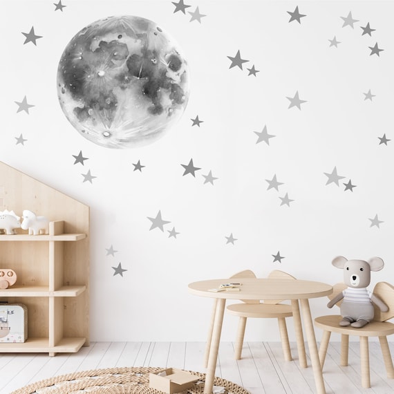 Moon Stars Wall Sticker, Wall Sticker for Children\'s Room, Decorative  Sticker Watercolor, Wall Decal Nursery, Watercolor Wall Decor Moon and  Stars - Etsy