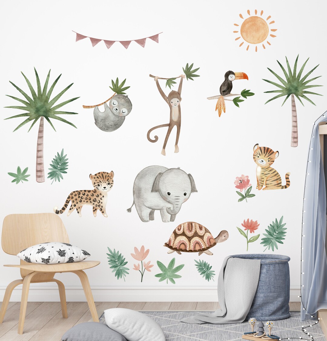 Safari Animals Wall Sticker for Children's Room, Jungle Wild Animals