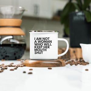 Feminist Enamel Camp Mug: Empowering Women&#39;s Gift