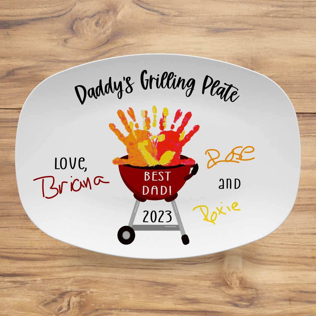 Handprint Custom Grilling Platter With Signatures, Personalized Father