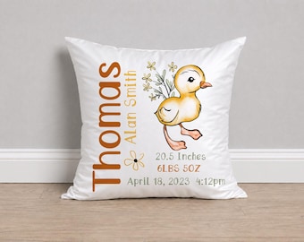 Personalized Duck Birth Stat Pillow, Baby Announcement, Nursery Gift