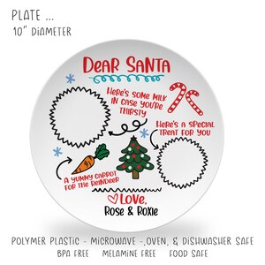 Personalized Santa Plate, Christmas Milk and Cookies Plate, Polymer Plastic image 2