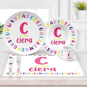 Alphabet Personalized Plate Set, Initial Kids Dinnerware Set