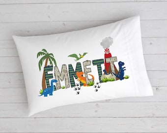 Personalized Dinosaur Pillowcase, Custom Dino Pillow Case for Kids