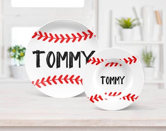 Personalized Baseball Plate, Sports Polymer Kids Dinnerware Set