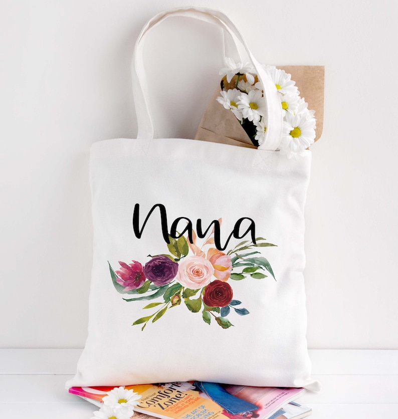 Personalized Floral Tote For Mom Nana Perfect Flower Bag for Mother/'s Day Etc