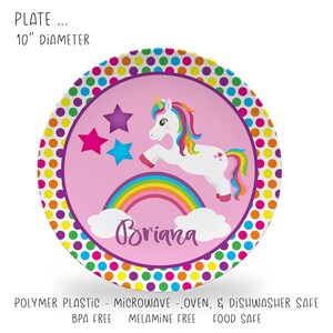 Unicorn personalized plate with a rainbow design
